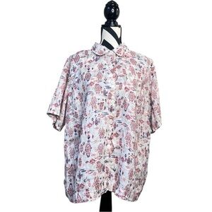Coldwater Creek Sz 1X 100% Linen Button Front Aztec Western Short-Sleeve Shirt